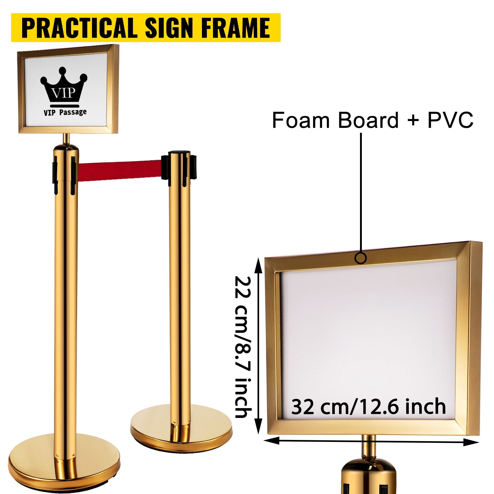 Stanchion Post Barriers 6-Set Line Dividers, Stainless Steel Stanchions with 6.6 Red Retractable Belts, V952-GLZ-CBTZ-JS-6JT01V0