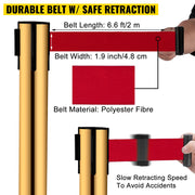 Stanchion Post Barriers 6-Set Line Dividers, Stainless Steel Stanchions with 6.6 Red Retractable Belts, V952-GLZ-CBTZ-JS-6JT01V0
