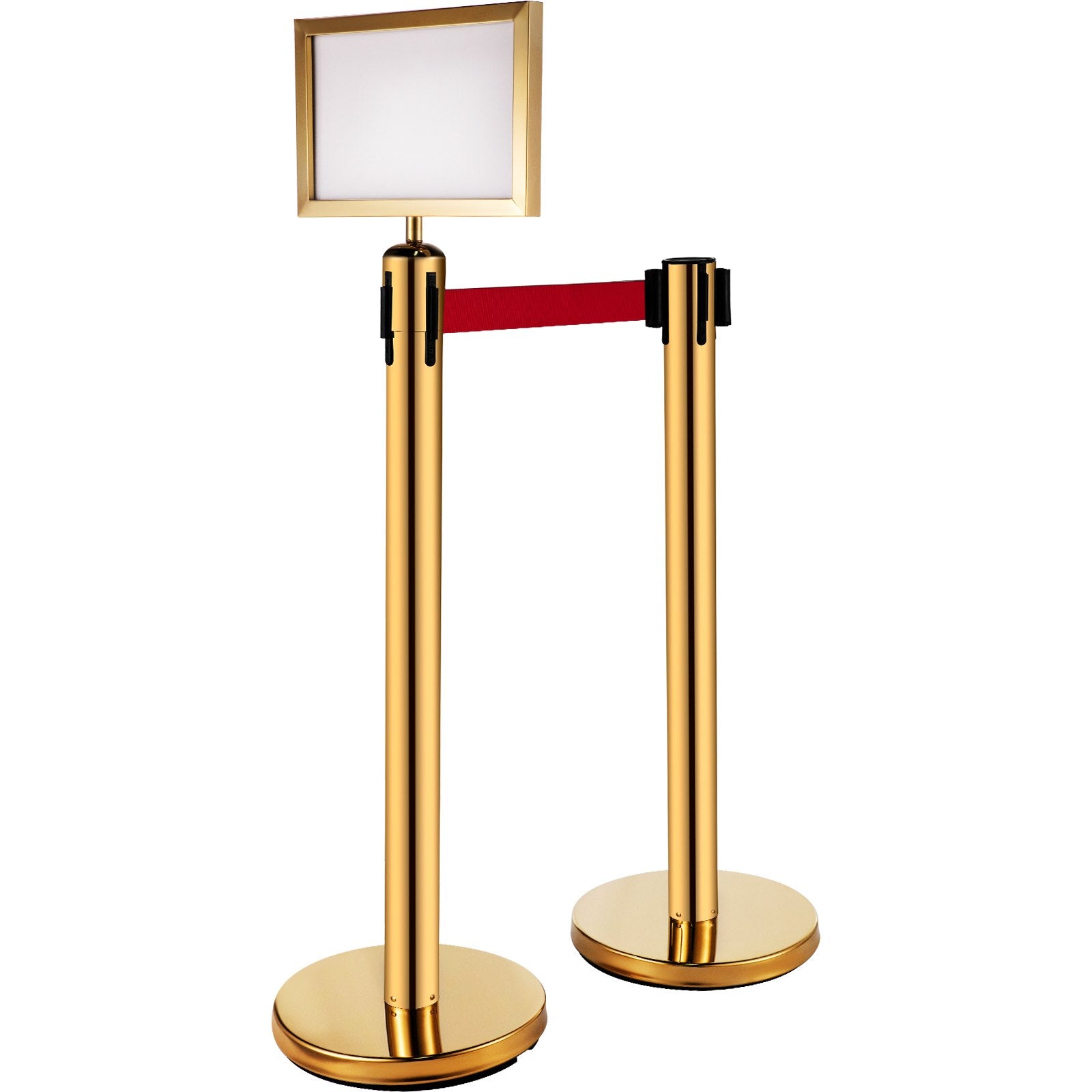Stanchion Post Barriers 6-Set Line Dividers, Stainless Steel Stanchions with 6.6 Red Retractable Belts, V952-GLZ-CBTZ-JS-6JT01V0
