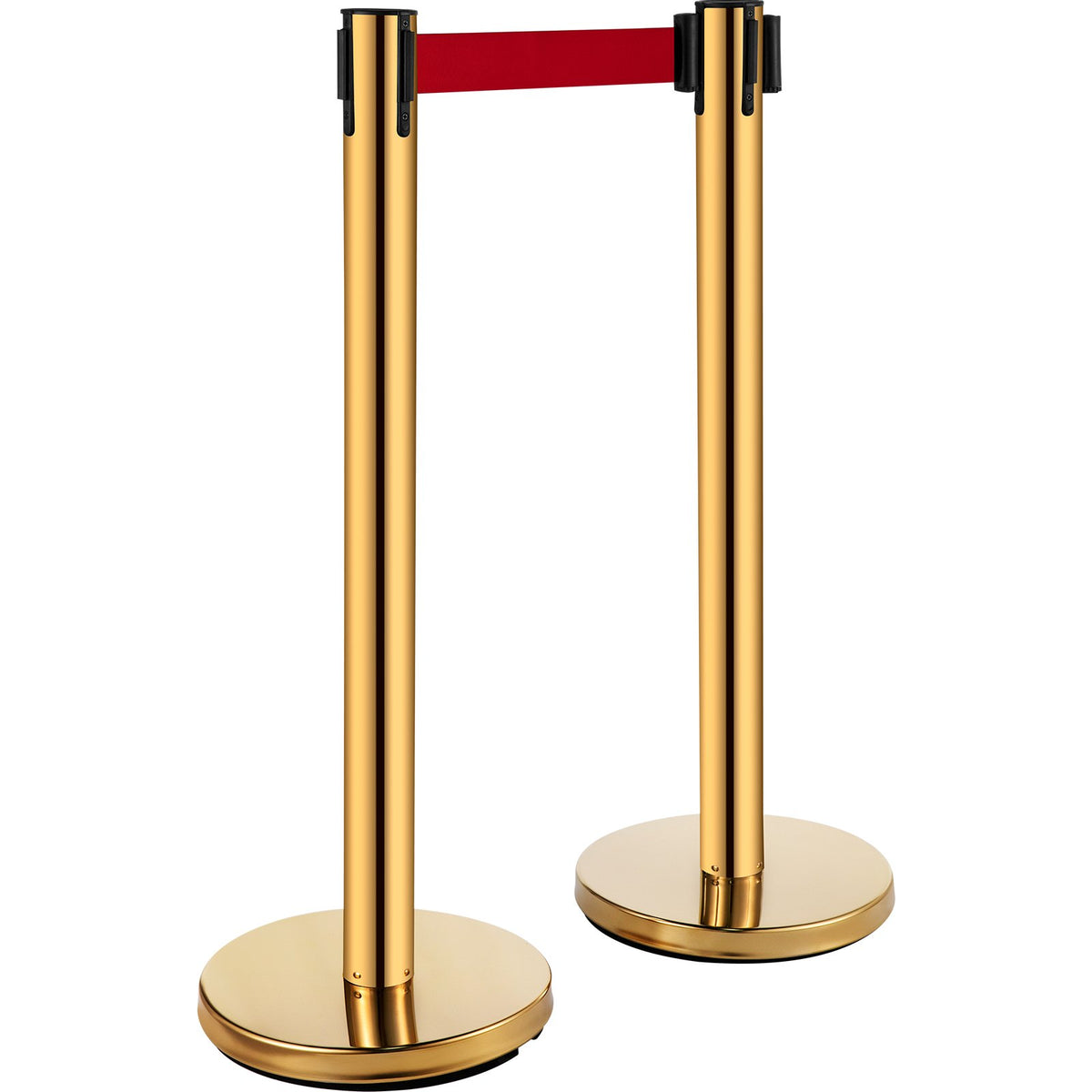 Stanchion Post Barriers 6-Set Line Dividers, Stainless Steel Stanchions with 6.6 Red Retractable Belts, V952-GLZ-CBTZ-JS-6JT01V0