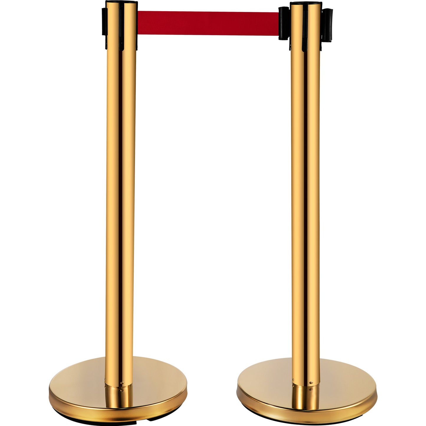 Stanchion Post Barriers 6-Set Line Dividers, Stainless Steel Stanchions with 6.6 Red Retractable Belts, V952-GLZ-CBTZ-JS-6JT01V0