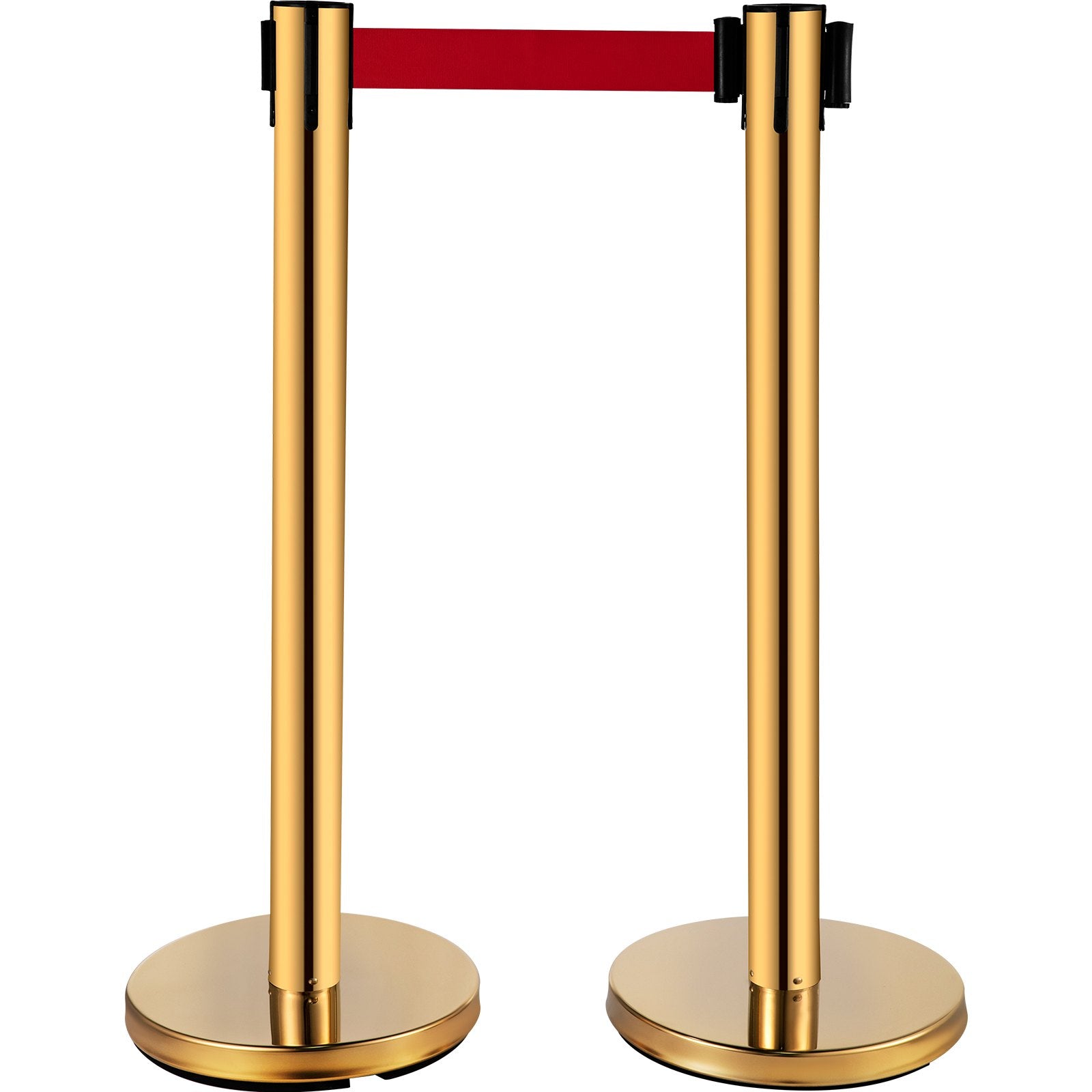 Stanchion Post Barriers 6-Set Line Dividers, Stainless Steel Stanchions with 6.6 Red Retractable Belts, V952-GLZ-CBTZ-JS-6JT01V0
