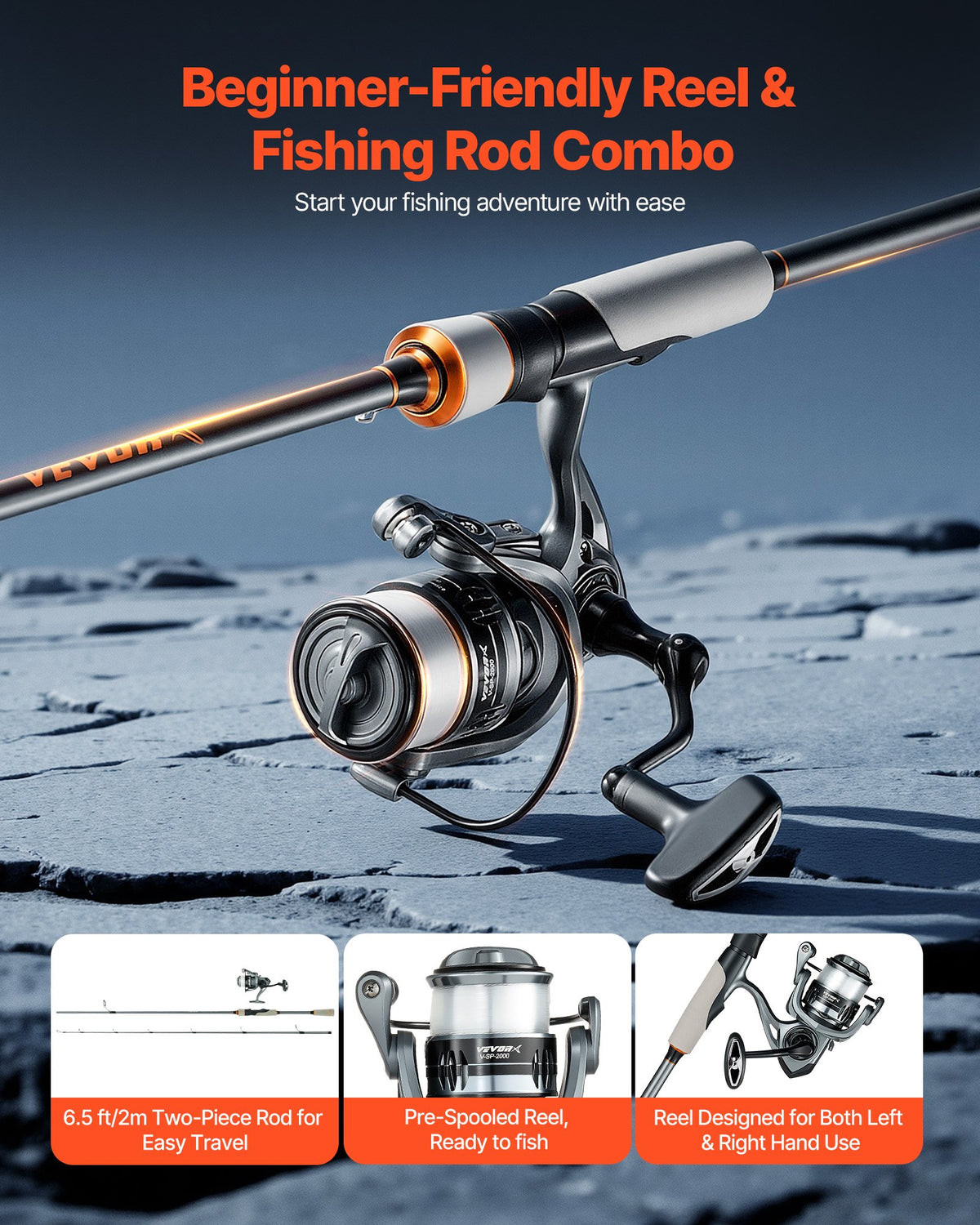 Rod and Fishing Reel Combo, IM6 Fiberglass & Carbon Fiber Spinning Rod and Reel Combo, Bass Fishing Pole with V952-GLZHFCLQX65YD6OUO001V0