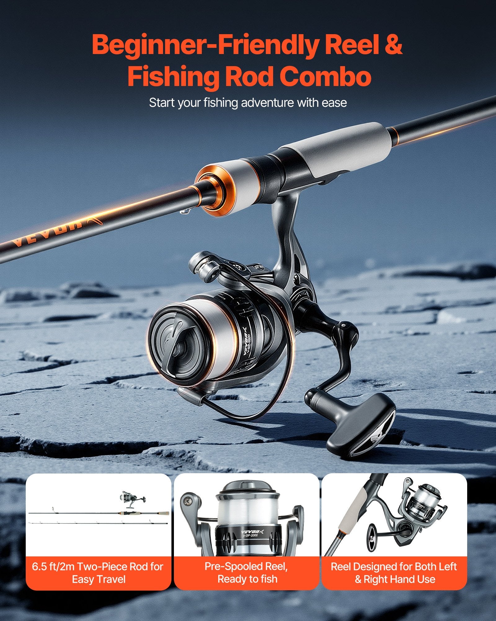 Rod and Fishing Reel Combo, IM6 Fiberglass & Carbon Fiber Spinning Rod and Reel Combo, Bass Fishing Pole with V952-GLZHFCLQX65YD6OUO001V0