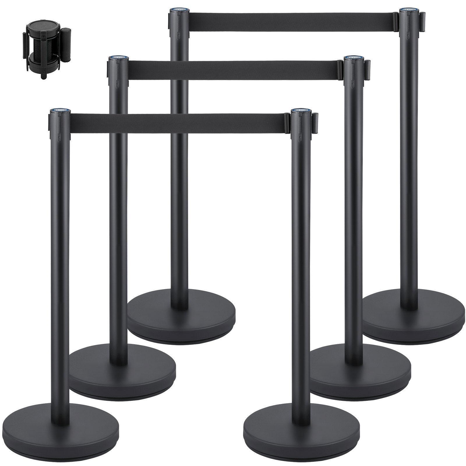 Crowd Control Stanchion, Set of 6 Pieces Stanchion Set, Stanchion Set with 6.6 ft/2 m Black Retractable Belt, V952-GLZHSHDJTZGT6K2UKV0