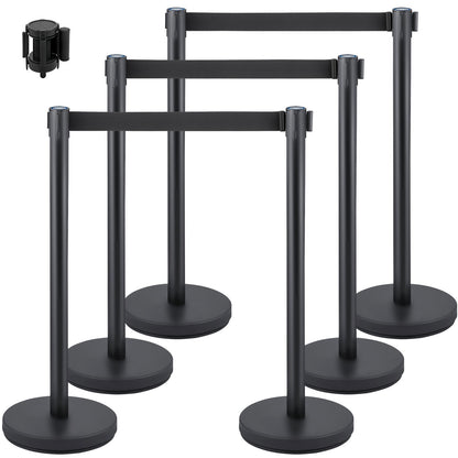 Crowd Control Stanchion, Set of 6 Pieces Stanchion Set, Stanchion Set with 6.6 ft/2 m Black Retractable Belt, V952-GLZHSHDJTZGT6K2UKV0