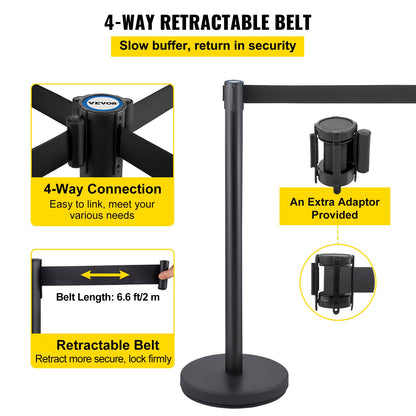 Crowd Control Stanchion, Set of 6 Pieces Stanchion Set, Stanchion Set with 6.6 ft/2 m Black Retractable Belt, V952-GLZHSHDJTZGT6K2UKV0