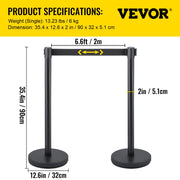 Crowd Control Stanchion, Set of 6 Pieces Stanchion Set, Stanchion Set with 6.6 ft/2 m Black Retractable Belt, V952-GLZHSHDJTZGT6K2UKV0
