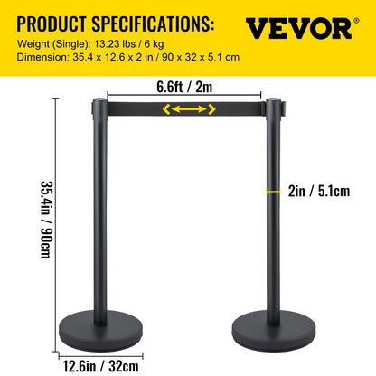 Crowd Control Stanchion, Set of 6 Pieces Stanchion Set, Stanchion Set with 6.6 ft/2 m Black Retractable Belt, V952-GLZHSHDJTZGT6K2UKV0