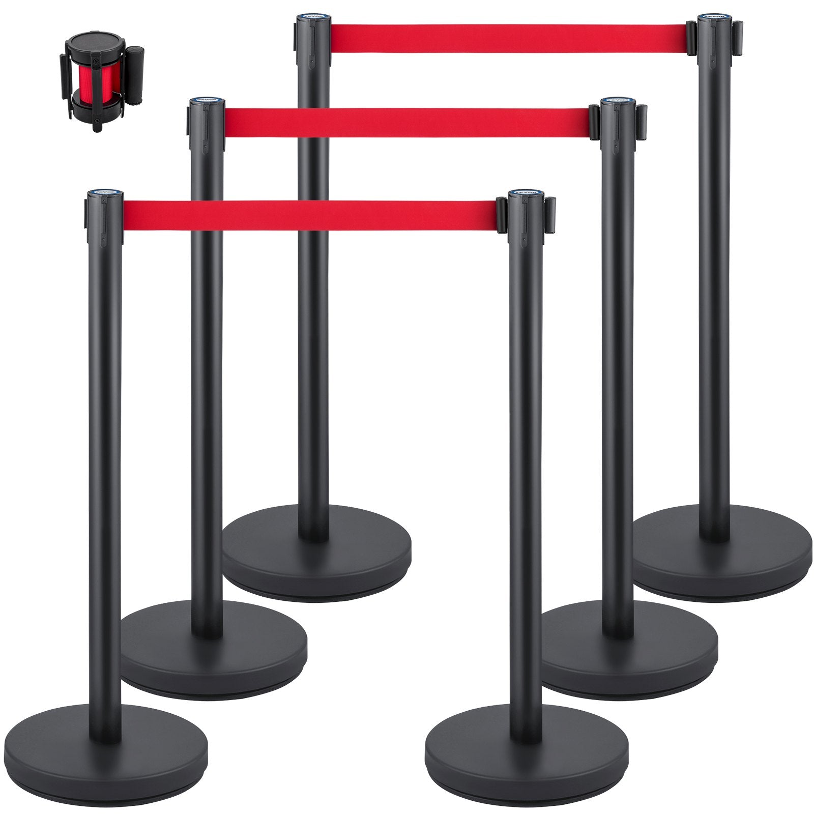 Crowd Control Stanchion, Set of 6 Pieces Stanchion Set, Stanchion Set with 6.6 ft/2 m Red Retractable Belt, V952-GLZHSHDJTZGX6TVTYV0