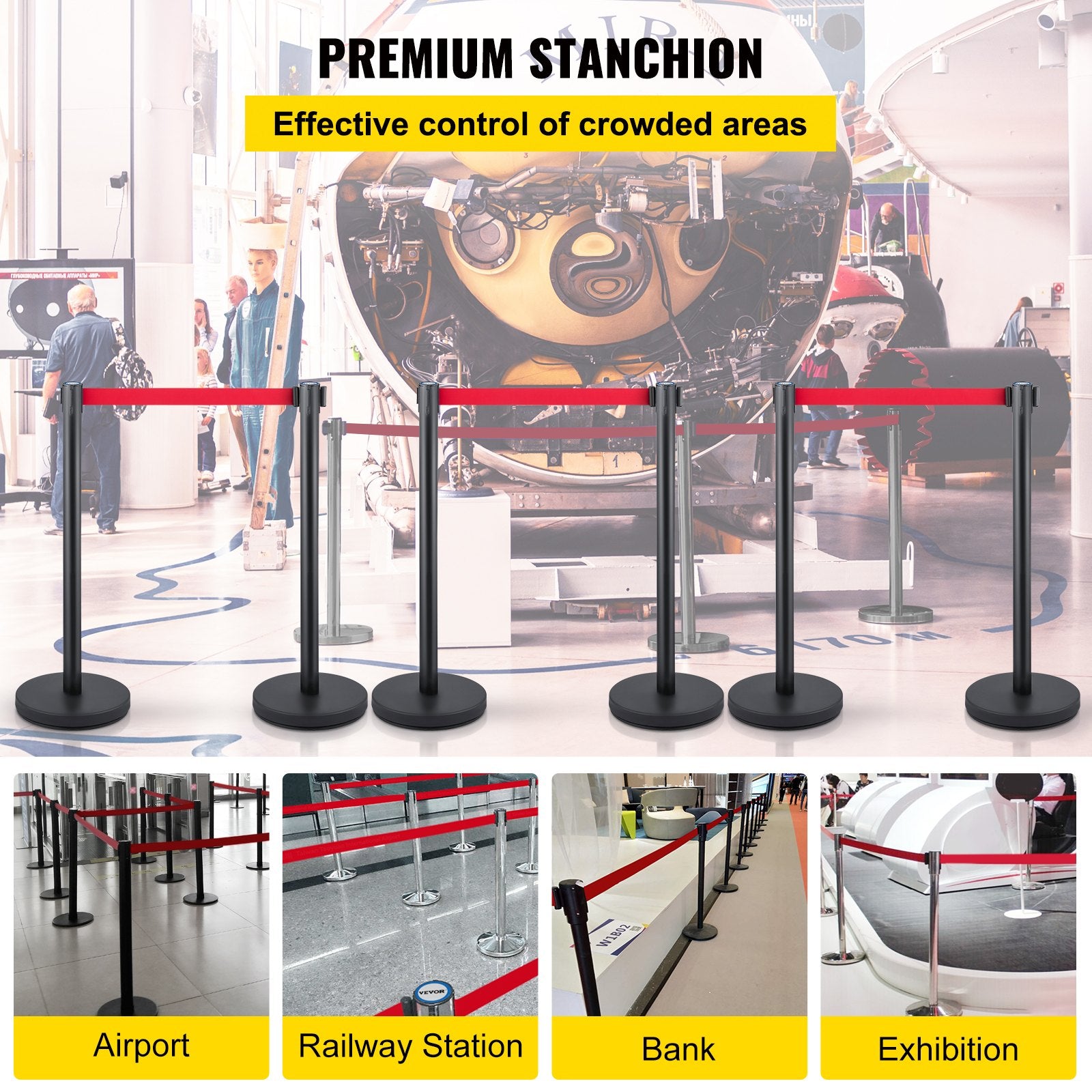 Crowd Control Stanchion, Set of 6 Pieces Stanchion Set, Stanchion Set with 6.6 ft/2 m Red Retractable Belt, V952-GLZHSHDJTZGX6TVTYV0