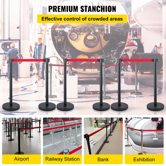 Crowd Control Stanchion, Set of 6 Pieces Stanchion Set, Stanchion Set with 6.6 ft/2 m Red Retractable Belt, V952-GLZHSHDJTZGX6TVTYV0