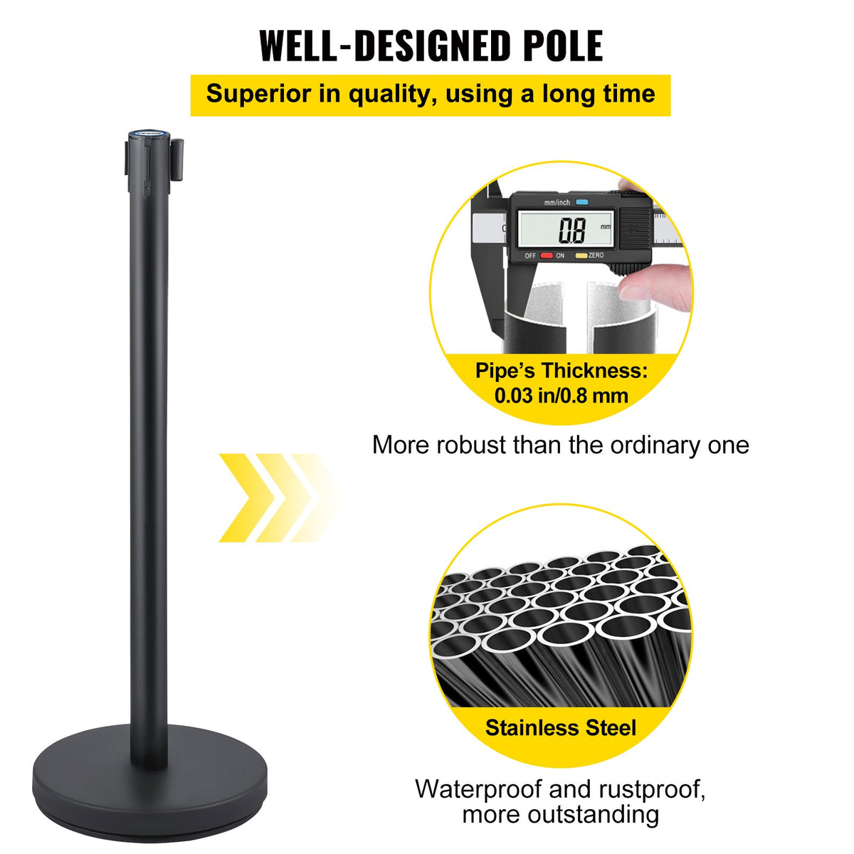 Crowd Control Stanchion, Set of 6 Pieces Stanchion Set, Stanchion Set with 6.6 ft/2 m Red Retractable Belt, V952-GLZHSHDJTZGX6TVTYV0