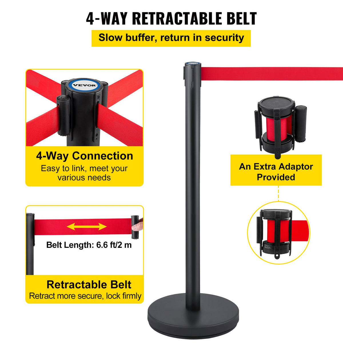 Crowd Control Stanchion, Set of 6 Pieces Stanchion Set, Stanchion Set with 6.6 ft/2 m Red Retractable Belt, V952-GLZHSHDJTZGX6TVTYV0