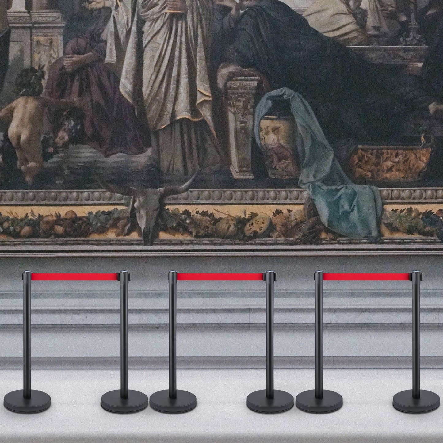 Crowd Control Stanchion, Set of 6 Pieces Stanchion Set, Stanchion Set with 6.6 ft/2 m Red Retractable Belt, V952-GLZHSHDJTZGX6TVTYV0