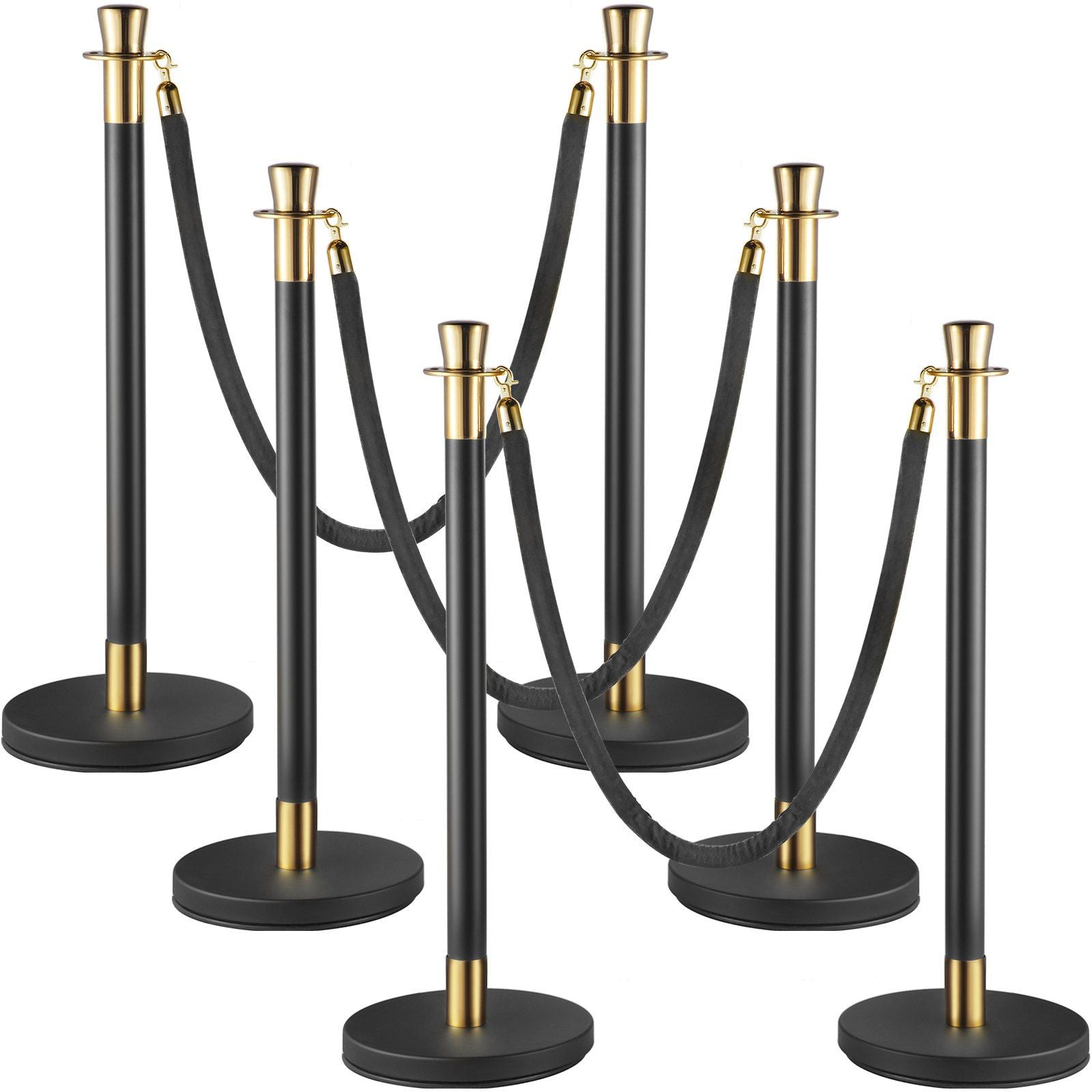 Crowd Control Stanchion, Set of 6 Pieces Stanchion Set, Stanchion Set with 5 ft/1.5 m Black Velvet Rope, V952-GLZHSHRSJTHG69AV4V0