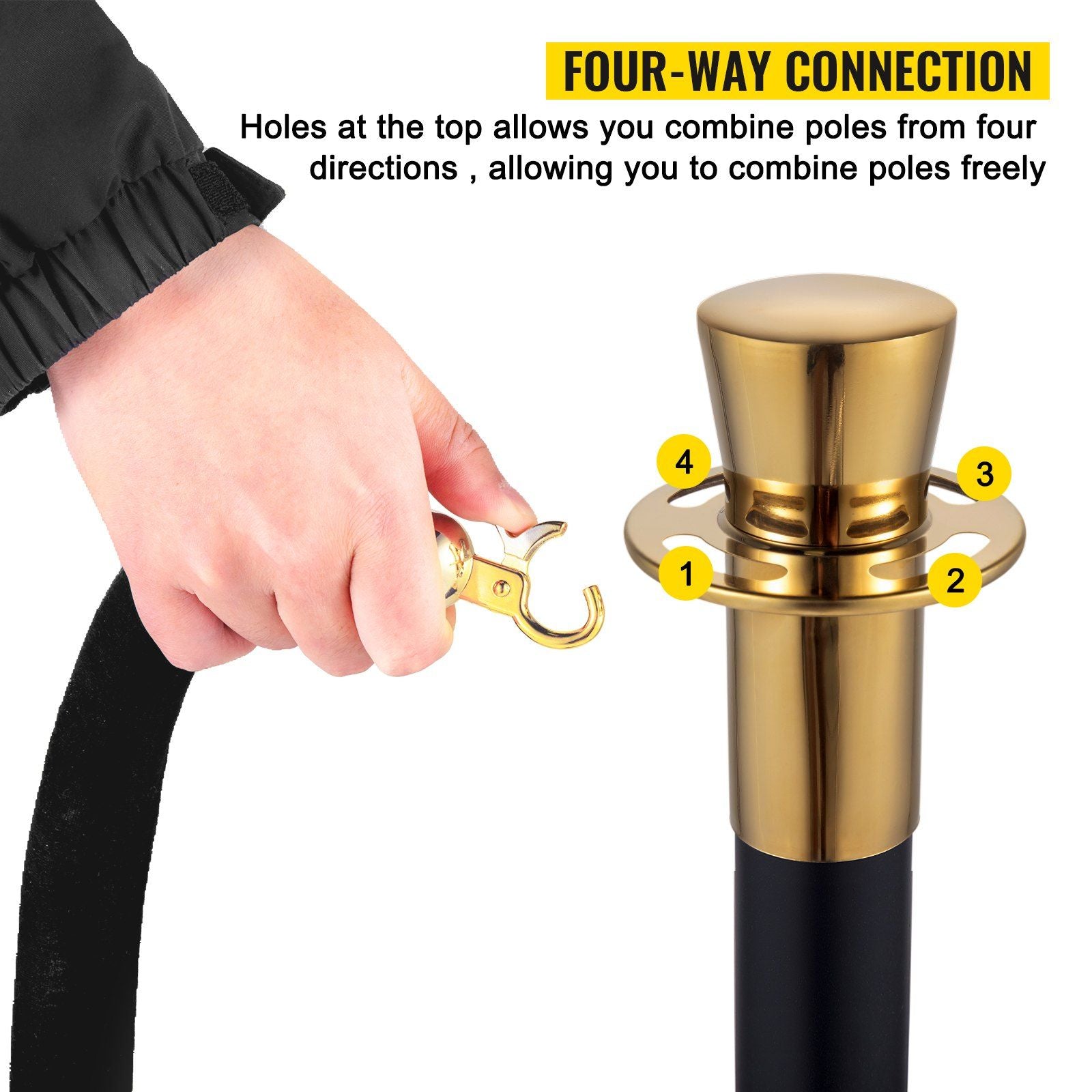 Crowd Control Stanchion, Set of 6 Pieces Stanchion Set, Stanchion Set with 5 ft/1.5 m Black Velvet Rope, V952-GLZHSHRSJTHG69AV4V0