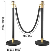 Crowd Control Stanchion, Set of 6 Pieces Stanchion Set, Stanchion Set with 5 ft/1.5 m Black Velvet Rope, V952-GLZHSHRSJTHG69AV4V0