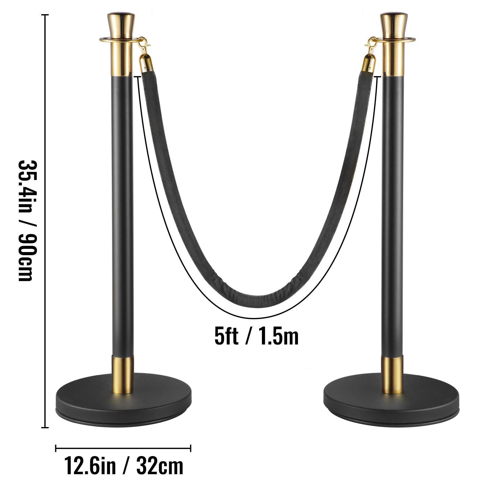 Crowd Control Stanchion, Set of 6 Pieces Stanchion Set, Stanchion Set with 5 ft/1.5 m Black Velvet Rope, V952-GLZHSHRSJTHG69AV4V0