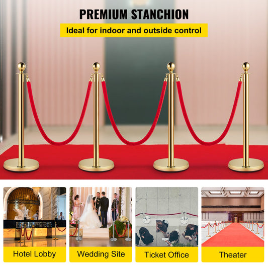 4PCS Gold Stanchion Posts Queue, 38 Inch Red Velvet Rope, Crowd Control Barriers Queue Line Rope, Barriers V952-GLZJS1.5M3GHRS4JTV0