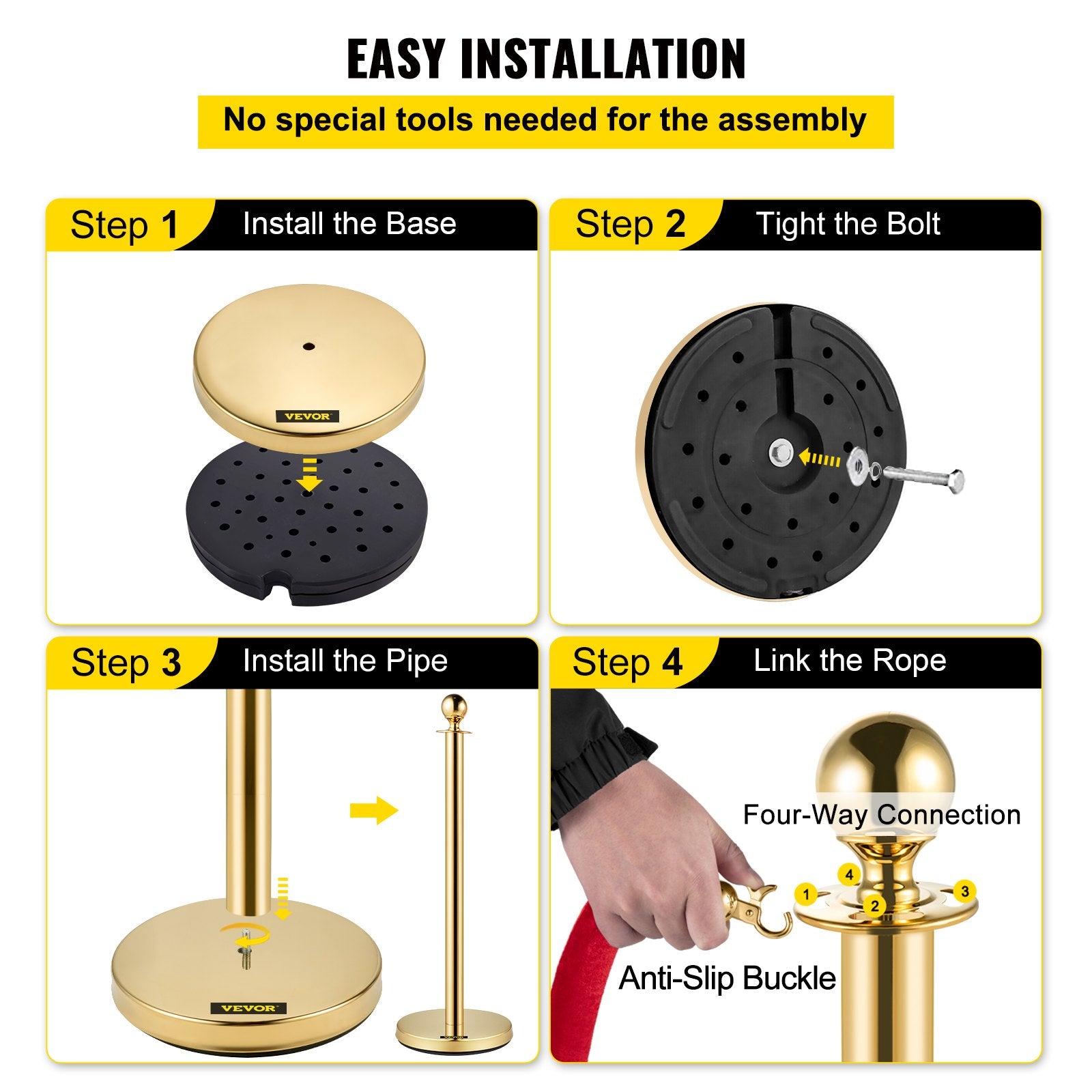 4PCS Gold Stanchion Posts Queue, 38 Inch Red Velvet Rope, Crowd Control Barriers Queue Line Rope, Barriers V952-GLZJS1.5M3GHRS4JTV0