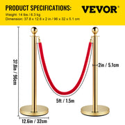 4PCS Gold Stanchion Posts Queue, 38 Inch Red Velvet Rope, Crowd Control Barriers Queue Line Rope, Barriers V952-GLZJS1.5M3GHRS4JTV0