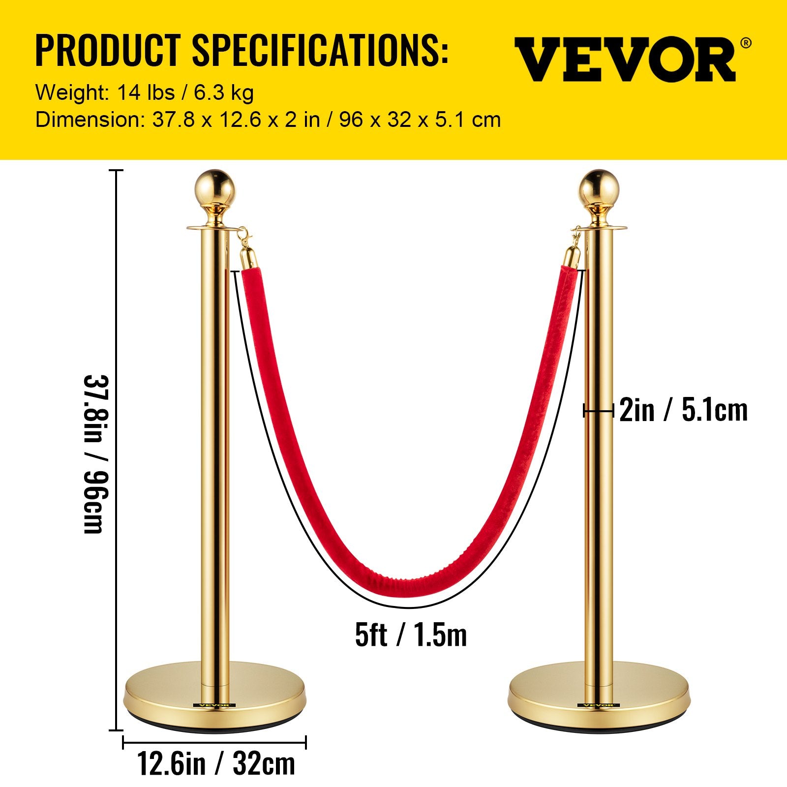 4PCS Gold Stanchion Posts Queue, 38 Inch Red Velvet Rope, Crowd Control Barriers Queue Line Rope, Barriers V952-GLZJS1.5M3GHRS4JTV0