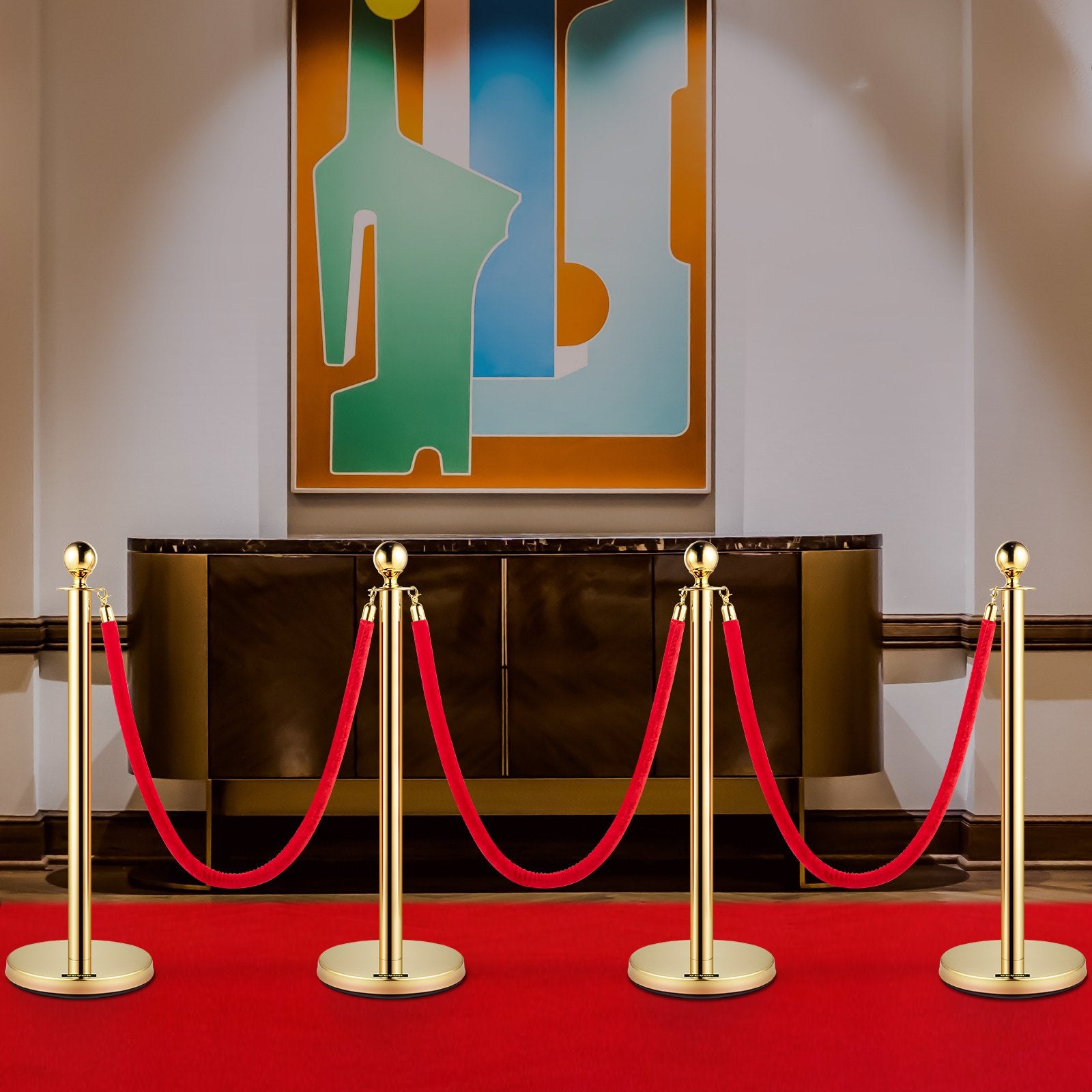 4PCS Gold Stanchion Posts Queue, 38 Inch Red Velvet Rope, Crowd Control Barriers Queue Line Rope, Barriers V952-GLZJS1.5M3GHRS4JTV0