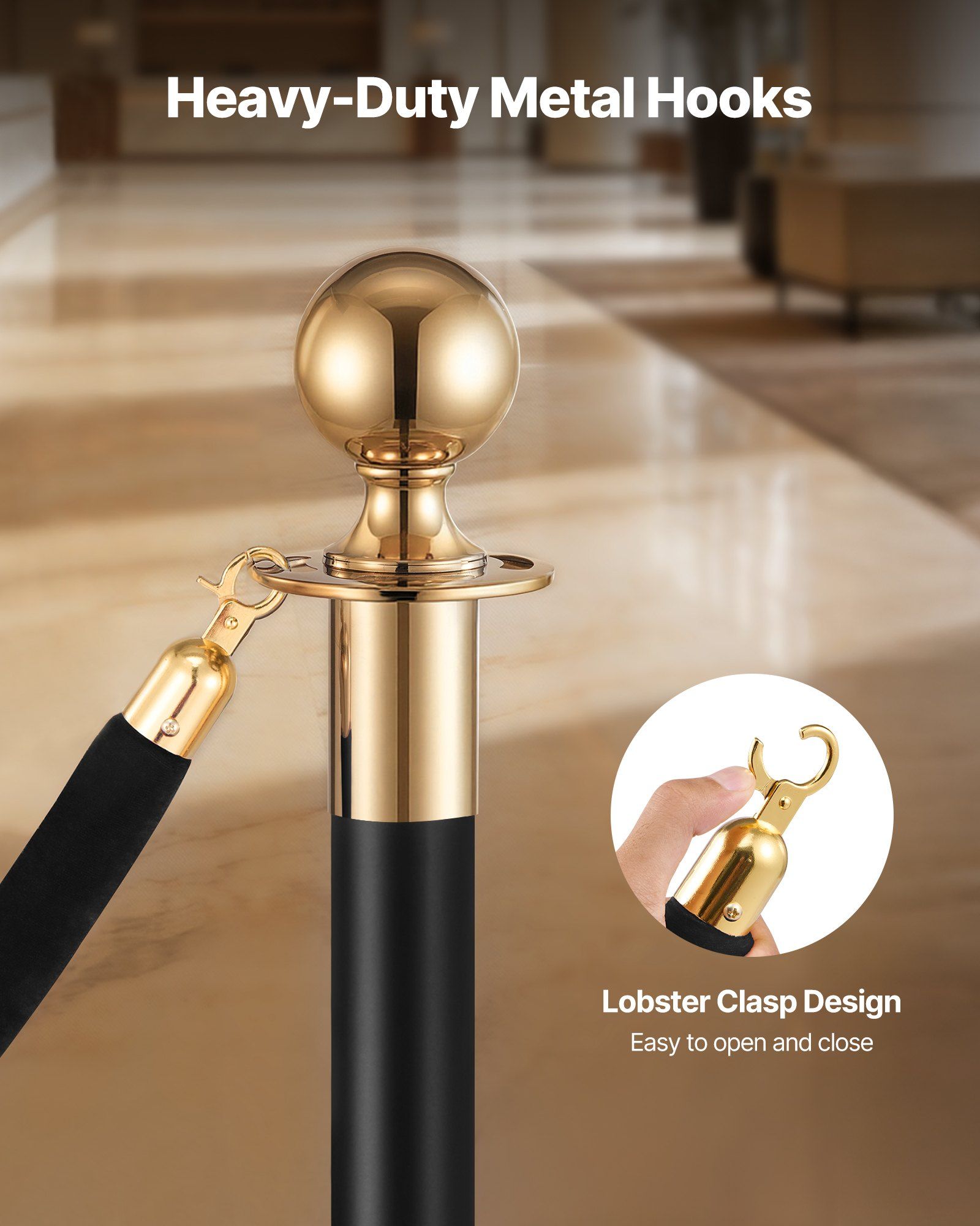 2 Pcs Black Velvet Stanchion Ropes, 1.5 m Crowd Control Stanchion Black Velvet Ropes with Gold Hooks, Post V952-GLZSSPJ5FTJGQ4KCM001V0