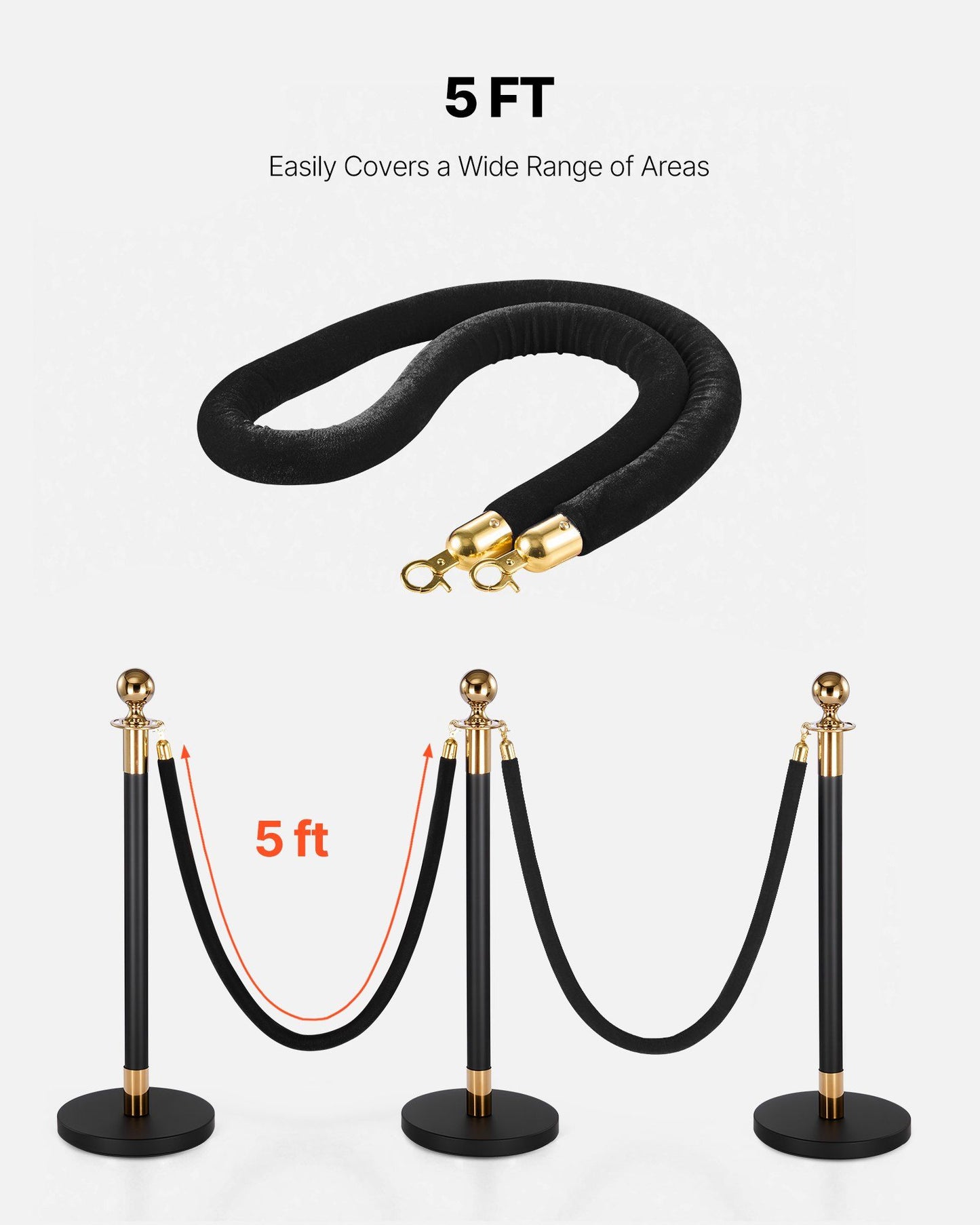 2 Pcs Black Velvet Stanchion Ropes, 1.5 m Crowd Control Stanchion Black Velvet Ropes with Gold Hooks, Post V952-GLZSSPJ5FTJGQ4KCM001V0