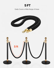 2 Pcs Black Velvet Stanchion Ropes, 1.5 m Crowd Control Stanchion Black Velvet Ropes with Gold Hooks, Post V952-GLZSSPJ5FTJGQ4KCM001V0