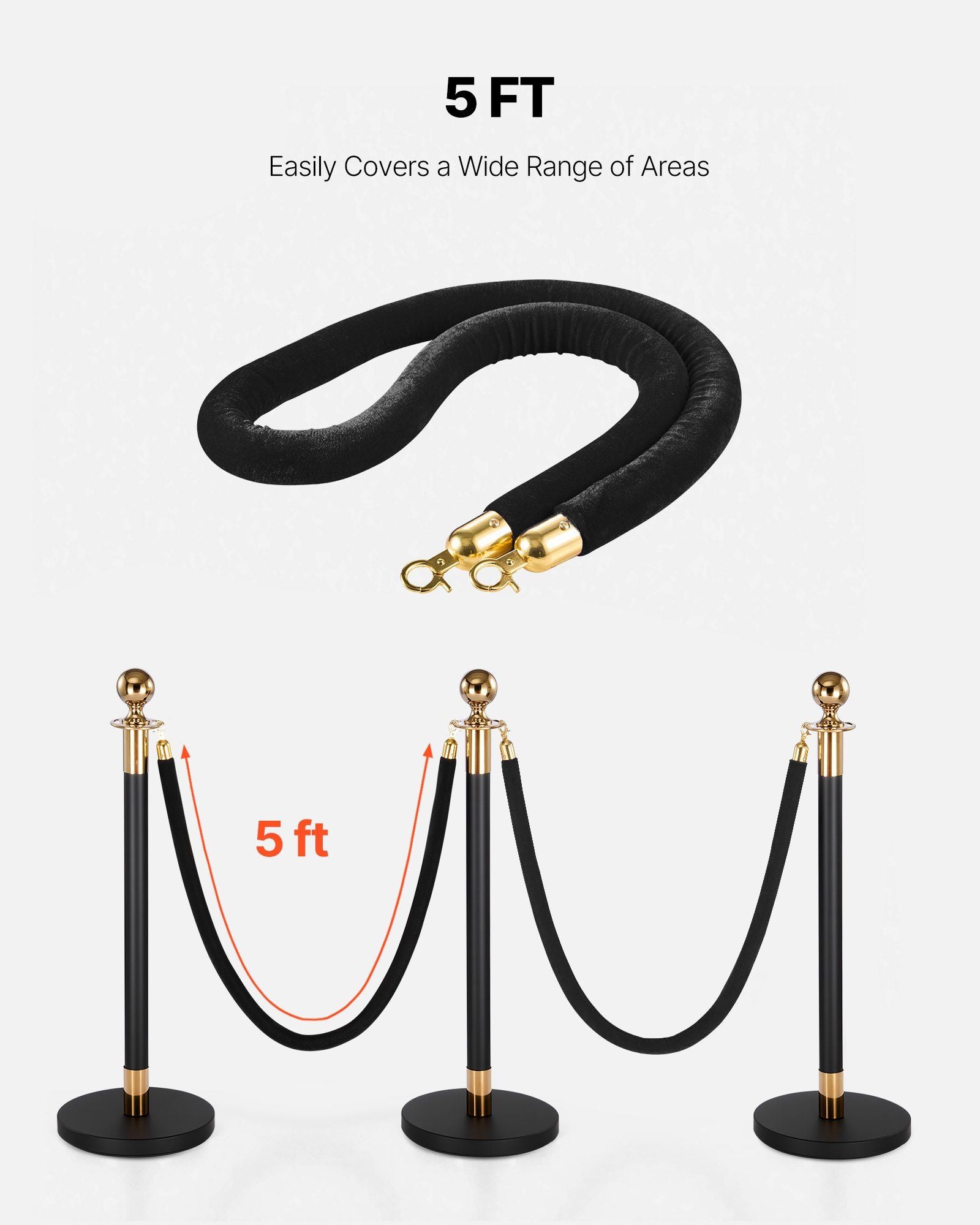 2 Pcs Black Velvet Stanchion Ropes, 1.5 m Crowd Control Stanchion Black Velvet Ropes with Gold Hooks, Post V952-GLZSSPJ5FTJGQ4KCM001V0