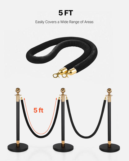 2 Pcs Black Velvet Stanchion Ropes, 1.5 m Crowd Control Stanchion Black Velvet Ropes with Gold Hooks, Post V952-GLZSSPJ5FTJGQ4KCM001V0