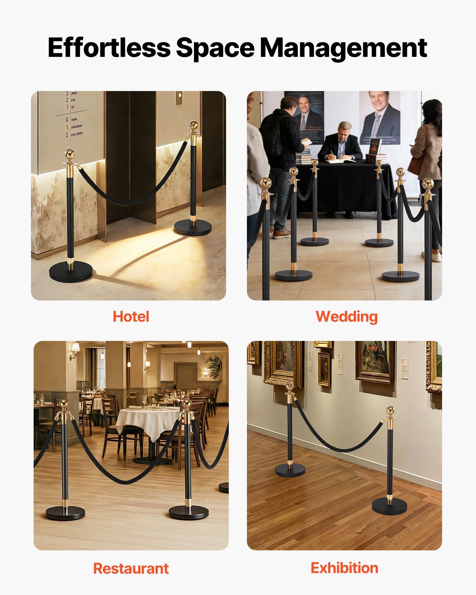 2 Pcs Black Velvet Stanchion Ropes, 1.5 m Crowd Control Stanchion Black Velvet Ropes with Gold Hooks, Post V952-GLZSSPJ5FTJGQ4KCM001V0