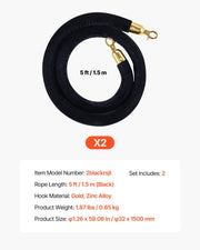 2 Pcs Black Velvet Stanchion Ropes, 1.5 m Crowd Control Stanchion Black Velvet Ropes with Gold Hooks, Post V952-GLZSSPJ5FTJGQ4KCM001V0