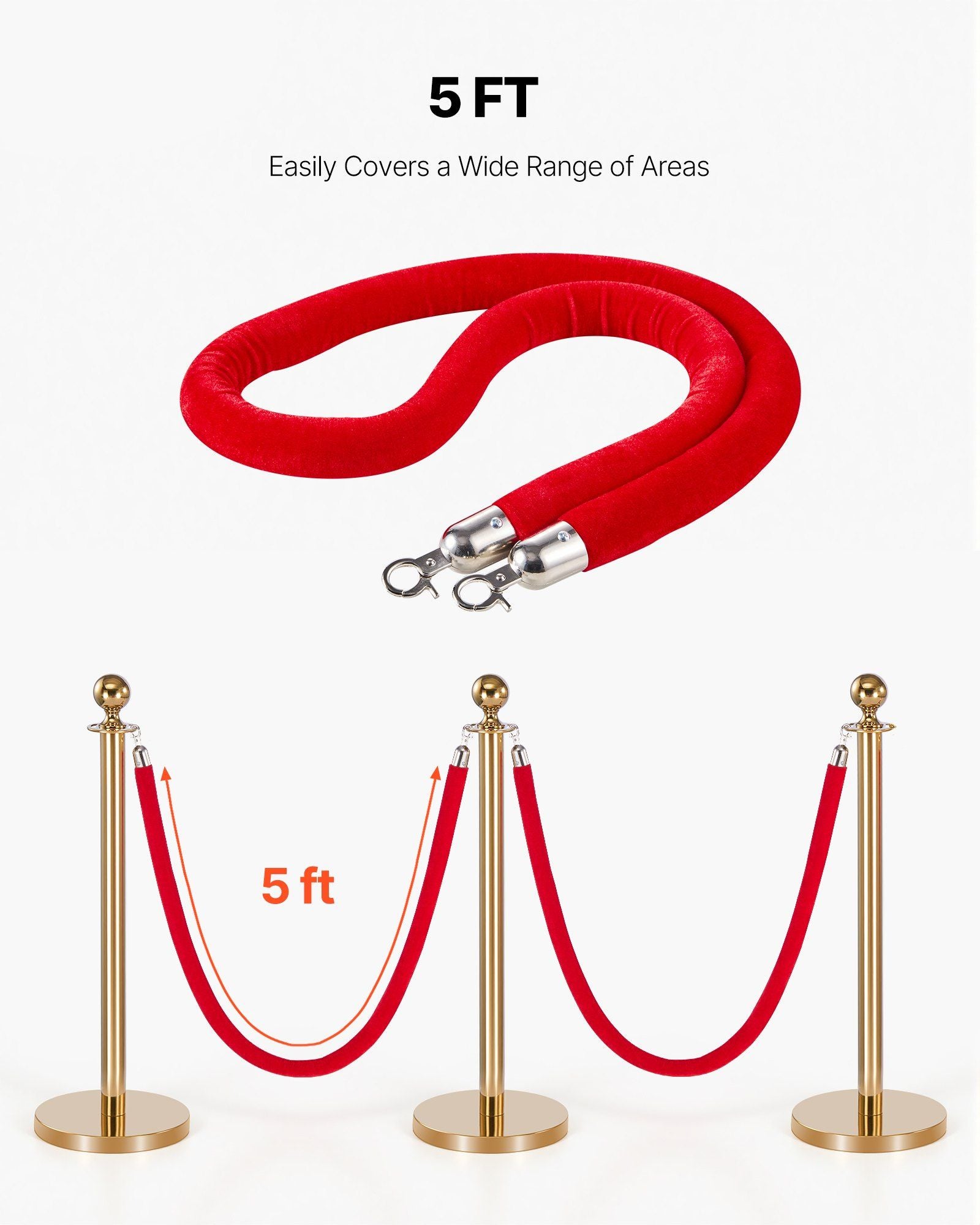 4 Pcs Red Velvet Stanchion Ropes, 1.5 m Crowd Control Stanchion Red Velvet Ropes with Silver Hooks, Post V952-GLZSSPJ5FTYG146BI001V0