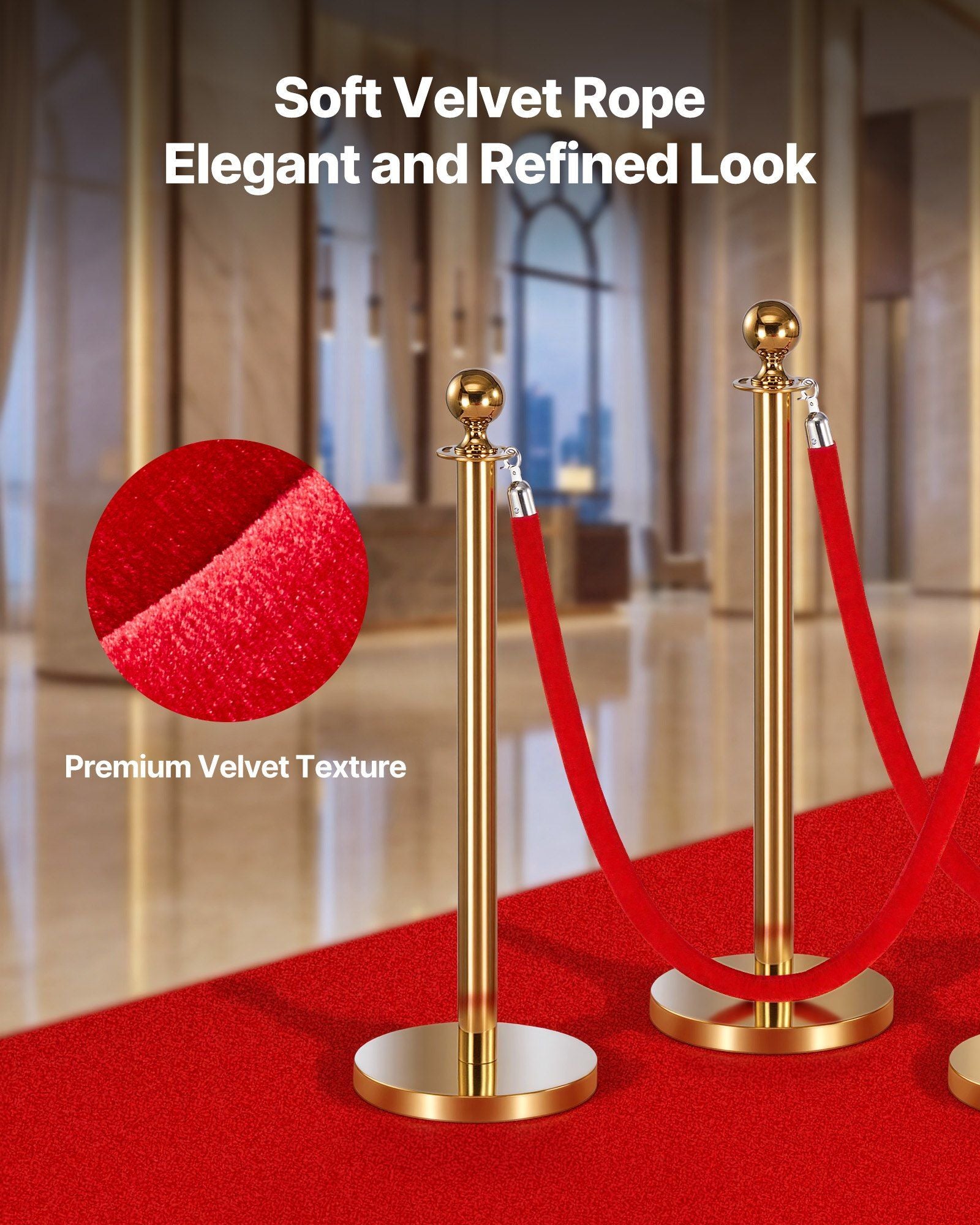 2 Pcs Red Velvet Stanchion Ropes, 1.5 m Crowd Control Stanchion Red Velvet Ropes with Silver Hooks, Post V952-GLZSSPJ5FTYGB19MP001V0