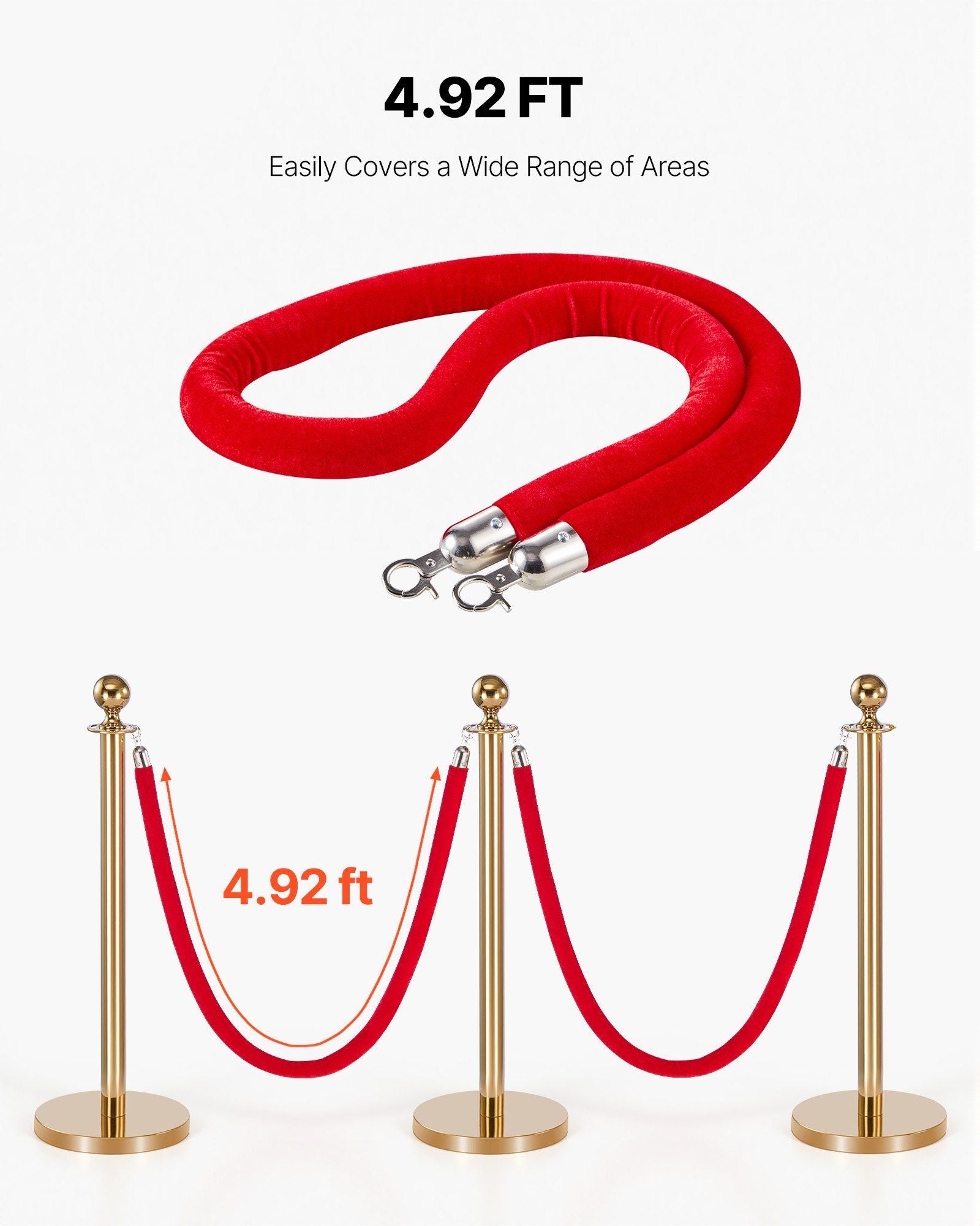 2 Pcs Red Velvet Stanchion Ropes, 1.5 m Crowd Control Stanchion Red Velvet Ropes with Silver Hooks, Post V952-GLZSSPJ5FTYGB19MP001V0