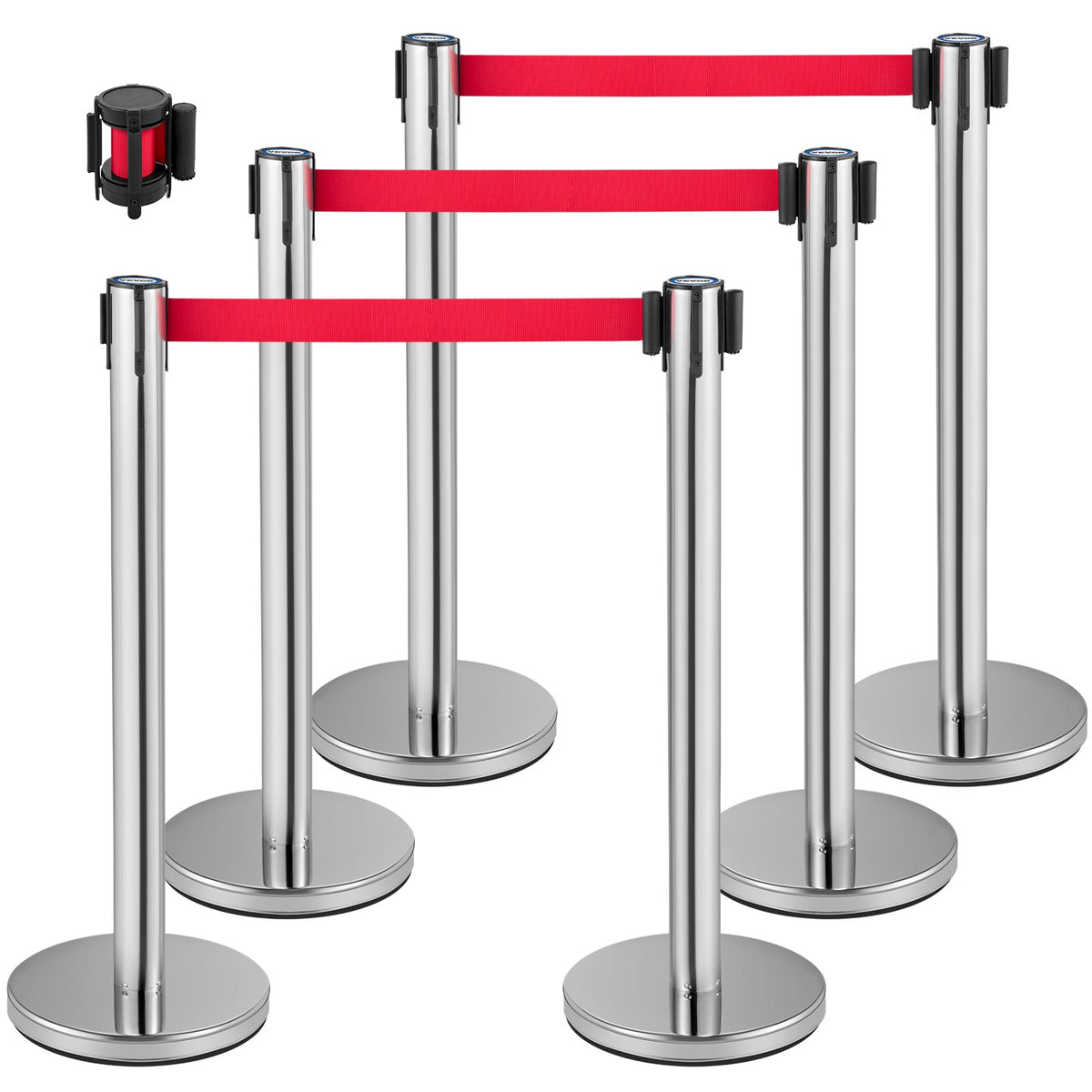 Crowd Control Stanchion, Set of 6 Pieces Stanchion Set, Stanchion Set with 2 m Red Retractable Belt, Crowd V952-GLZYSHDJTZGX6WOY8V0