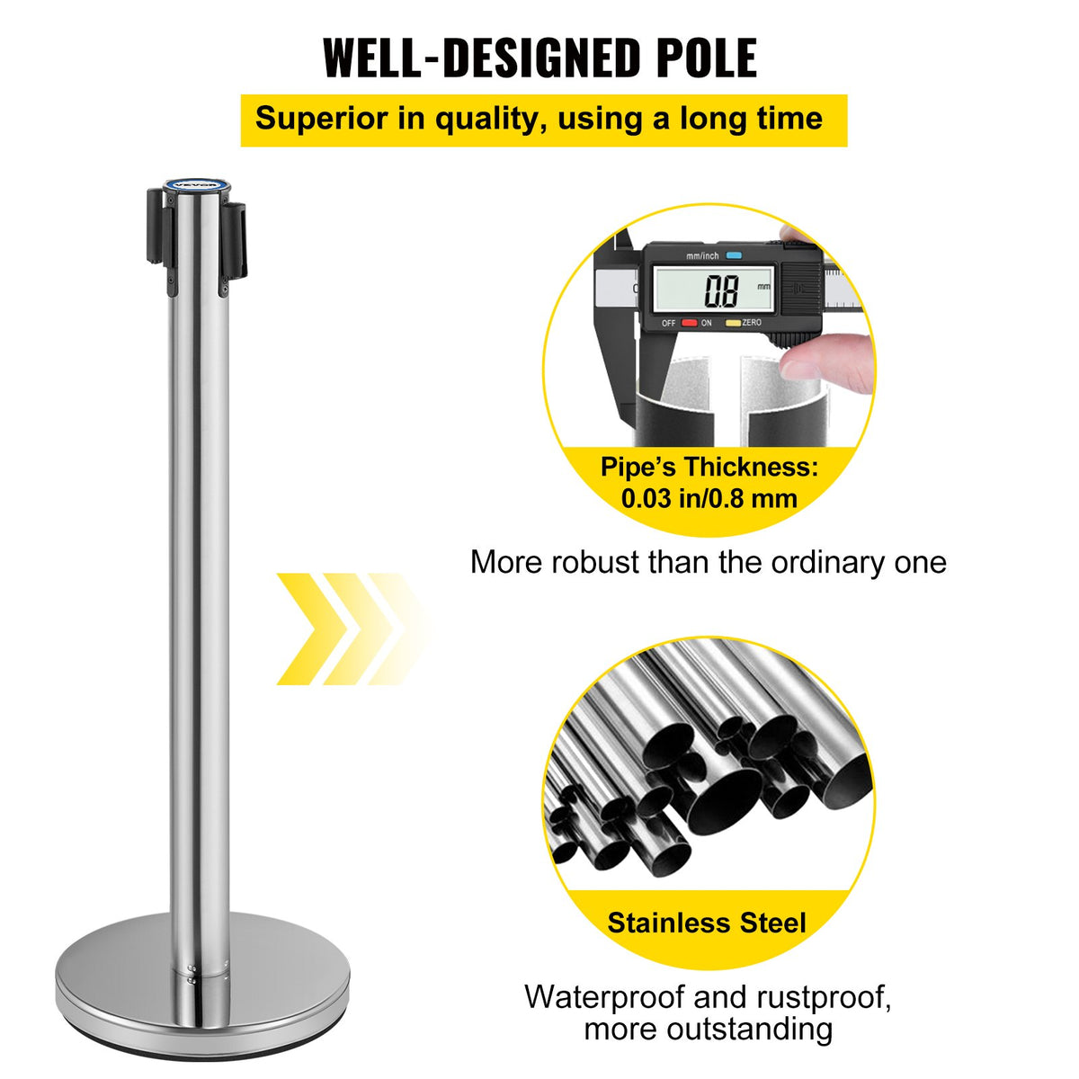 Crowd Control Stanchion, Set of 6 Pieces Stanchion Set, Stanchion Set with 2 m Red Retractable Belt, Crowd V952-GLZYSHDJTZGX6WOY8V0