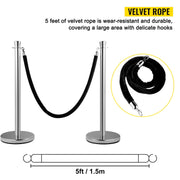 Crowd Control Stanchion, Set of 2 Pieces Stanchion Set, Stanchion Set with 5 ft/1.5 m Black Velvet Rope, V952-GLZYSHRSJTHG2M2IOV0