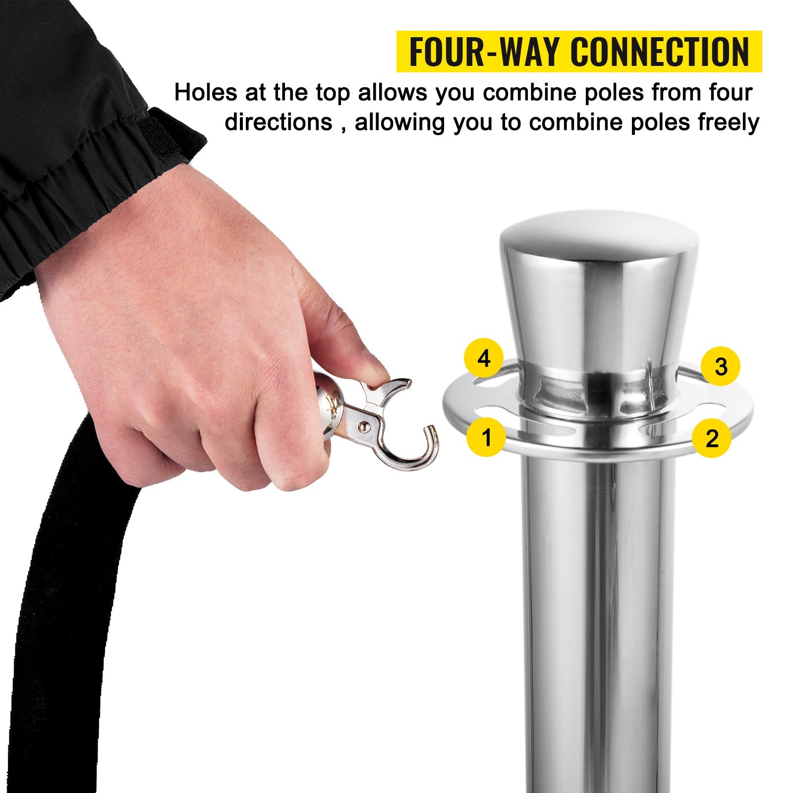 Crowd Control Stanchion, Set of 2 Pieces Stanchion Set, Stanchion Set with 5 ft/1.5 m Black Velvet Rope, V952-GLZYSHRSJTHG2M2IOV0