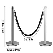 Crowd Control Stanchion, Set of 2 Pieces Stanchion Set, Stanchion Set with 5 ft/1.5 m Black Velvet Rope, V952-GLZYSHRSJTHG2M2IOV0