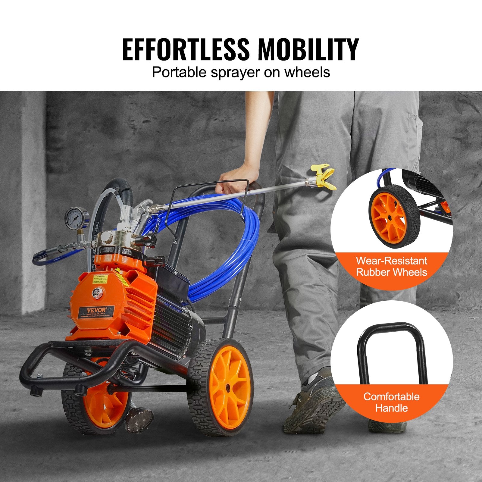 Diaphragm Airless Paint Sprayer, 1100 W Efficiency Cart Airless Paint Sprayer, 2000 psi High Pressure Paint V952-GMSGYWQPTJ11GUFKJV3