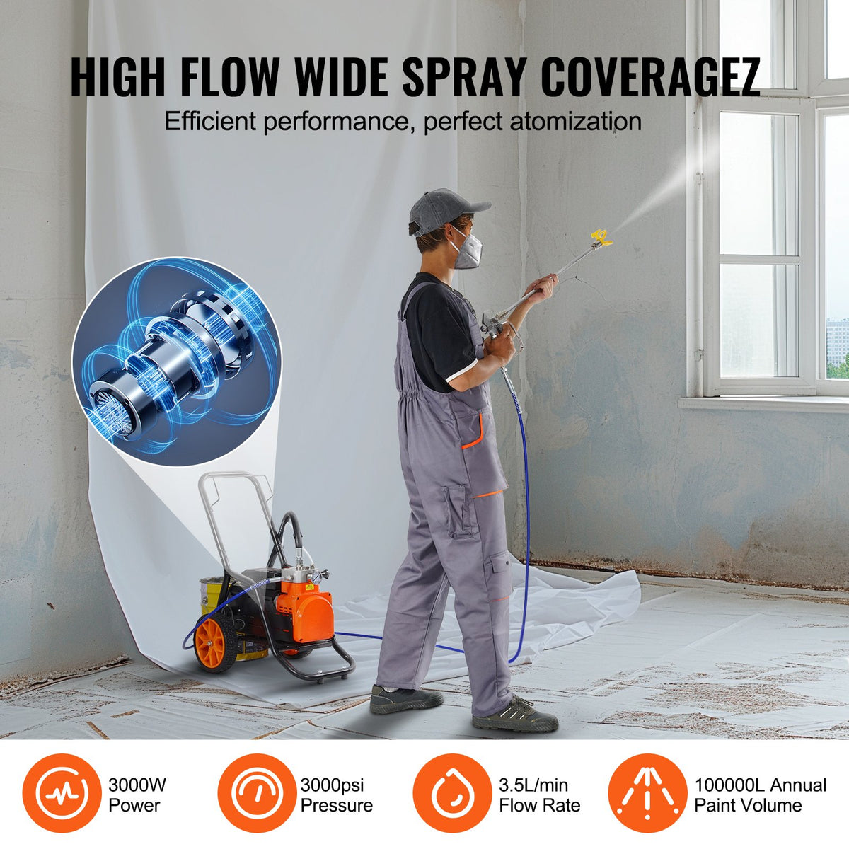 Cart Airless Paint Sprayer Diaphragm Paint Airless Sprayer 1700W Electric V952-GMSGYWQPTJ301ILZ4V3