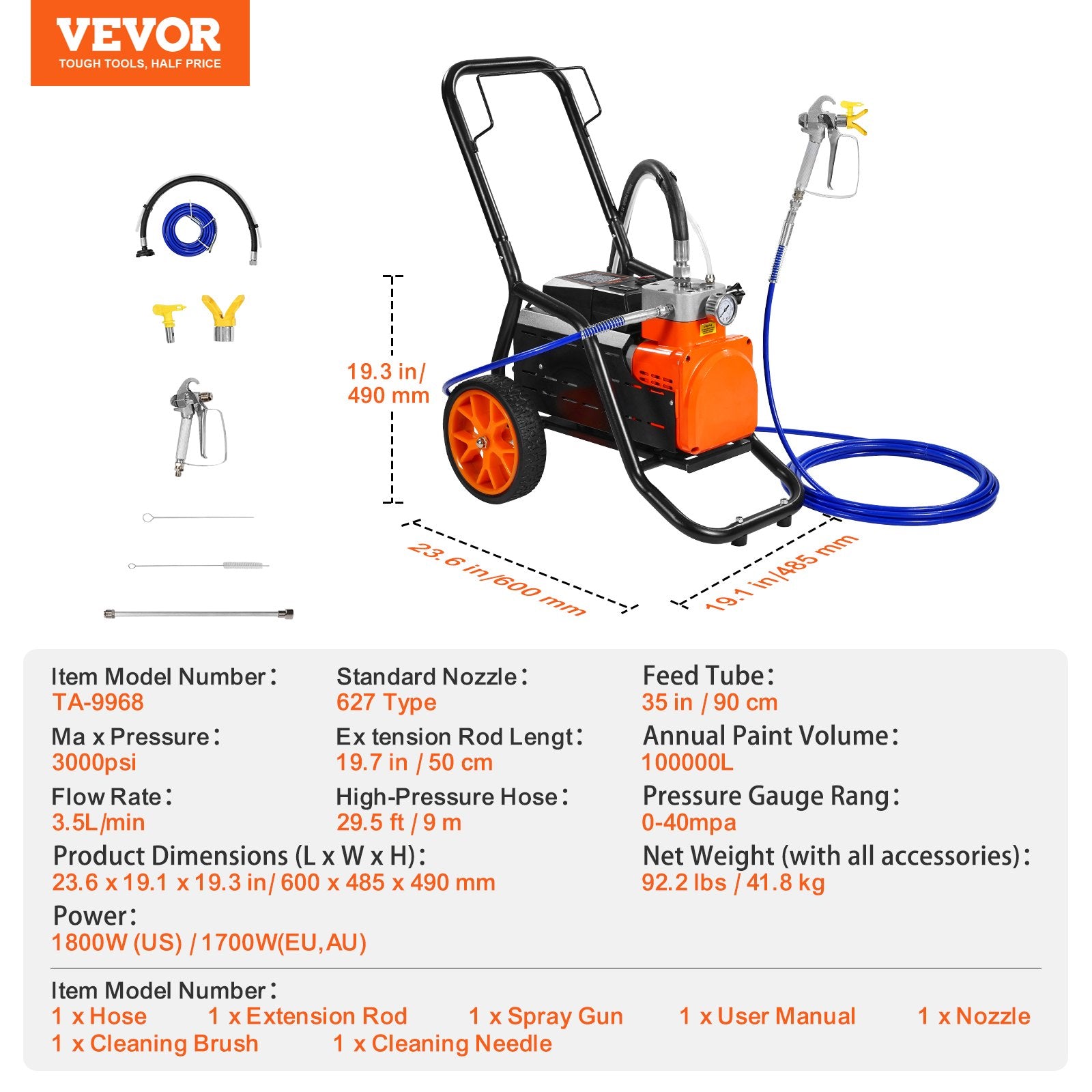 Cart Airless Paint Sprayer Diaphragm Paint Airless Sprayer 1700W Electric V952-GMSGYWQPTJ301ILZ4V3