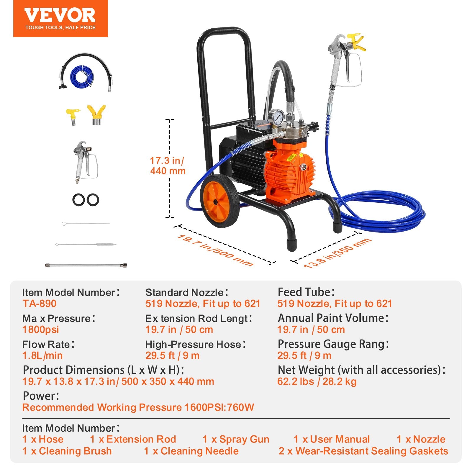 Cart Airless Paint Sprayer Diaphragm Paint Airless Sprayer 900W Electric V952-GMSGYWQPTJ90XP9T4V3