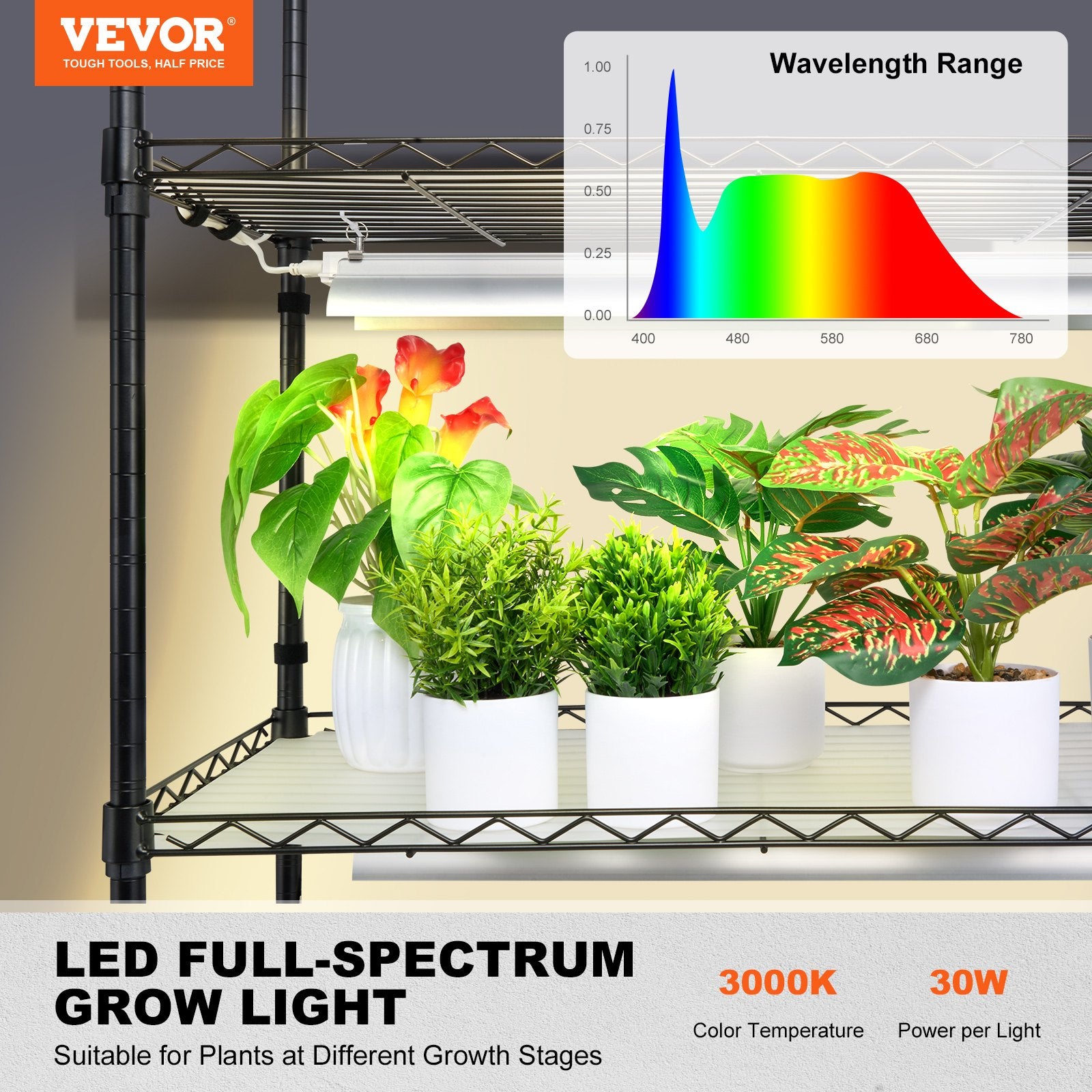 Plant Stand with Grow Lights 4 Tiers 180W 150 cm Tall Plant Grow Shelf V952-GNZWJ150CM90CHT6KV3