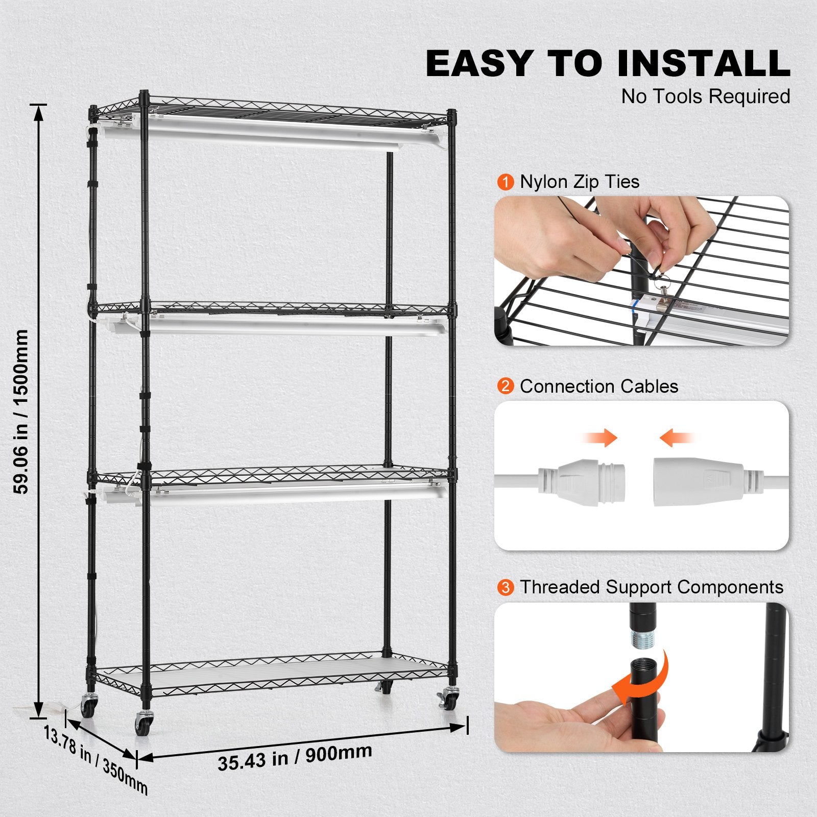 Plant Stand with Grow Lights 4 Tiers 180W 150 cm Tall Plant Grow Shelf V952-GNZWJ150CM90CHT6KV3