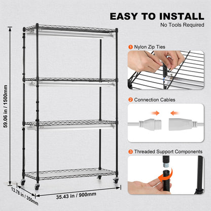 Plant Stand with Grow Lights 4 Tiers 180W 150 cm Tall Plant Grow Shelf V952-GNZWJ150CM90CHT6KV3